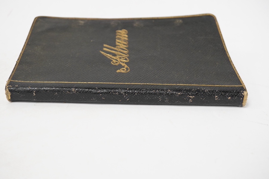 A leather autograph album of early 20th century famous English actors and actresses and two letters. Condition - poor to fair